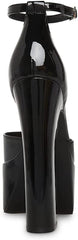 Steve Madden Prompt Black Patent Ankle Strap High Block Heel Pointed Toe Pumps