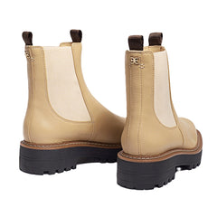 Sam Edelman Laguna Sesame Leather Chelsea Moto Round Toe Pull On Ankle Wide Boot