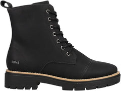 Toms Alaya Black Synthetic Nubuck Lace Up Side Zipper Lugged Sole Ankle Boots