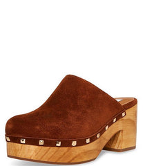 Steve Madden Brooklyn-1 Cognac Suede Fashion Embellished Platform Slip On Clogs