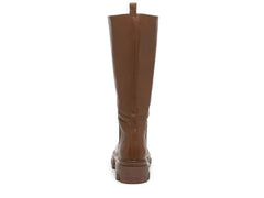 Steve Madden Priority Cognac Leather Chunky Lug Sole Rounded Toe Pull On Boots