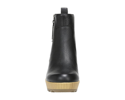 Dr Scholl's Win Over Black Leather Block Heel Wood Platform Clog Ankle Boots