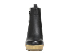 Dr Scholl's Win Over Black Leather Block Heel Wood Platform Clog Ankle Boots