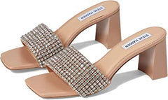 Steve Madden Laney Blush Crytals Details Slip On Open Toe Mid Block Heel Sandals