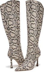 Sam Edelman Elia Roccia Python Wide Calf Pointed Toe Stiletto Heeled Tall Boots