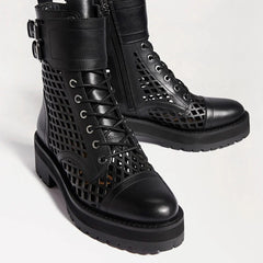 Sam Edelman Jamey Lace Up Cut Out Combat Buckle Ankle Combat Boots BLACK