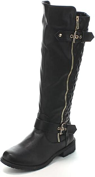 Forever Link Women's MANGO-21 Quilted Zipper Accent Riding Boots, Black
