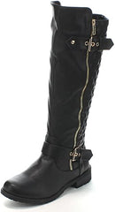 Forever Link Women's MANGO-21 Quilted Zipper Accent Riding Boots, Black