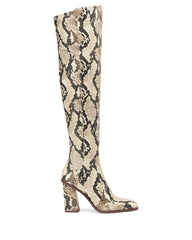 Vince Camuto Dreven Beige Snake Over The Knee Thigh High Block Heel Dress Boots