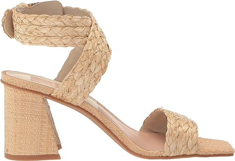Dolce Vita Paytin Lt Natural Raffia Ankle Strap Squared Toe Block Heeled Sandals