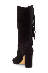 Vince Camuto Sterla Black Suede Mid Calf Fashion Block Heel Fringe Booties