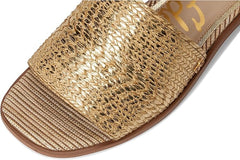 Sam Edelman Sabrina Sunny Gold Leather Squared Open Toe Slip On Mules Sandals