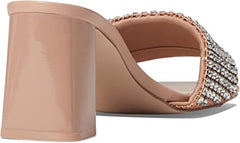 Steve Madden Laney Blush Crytals Details Slip On Open Toe Mid Block Heel Sandals