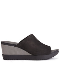 Aerosoles Blond Black Nubuck Covered Platform Wedge Slip On Slide Sandals