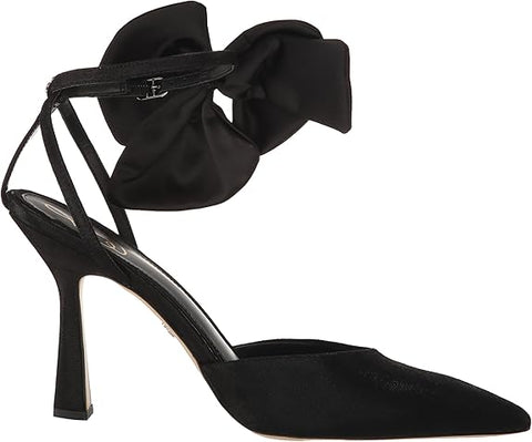 Sam Edelman Halie Black Suede Pointed Toe Stiletto Heeled Bow Detailed Pumps