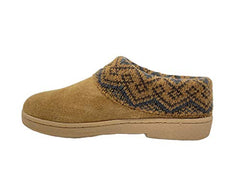 Clarks Knitted Collar Clog Plush Faux Fur Lining Slippers Tan/Aztek Multi