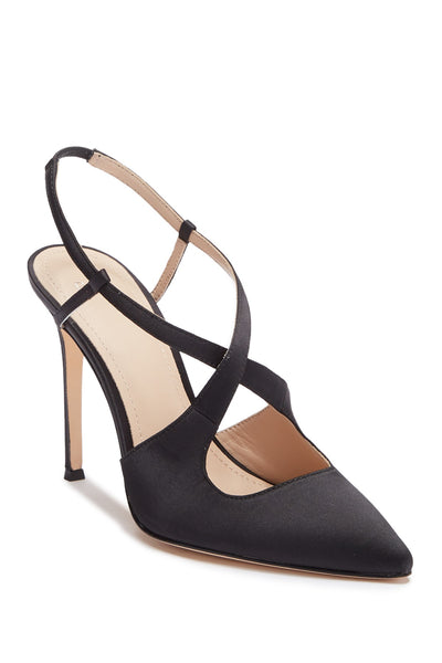 Pour La Victoire Cerry Pointed Toe Satin Slingback High-Heel Pointed Pumps Black (10)