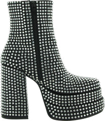 Steve Madden Cobra Black Rhinestone Platform Block High Heel Fashion Ankle Boots