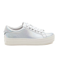 JSlides LACEE Silver Metallic Lace Up Round Toe Wedge Heeled Platform Sneakers