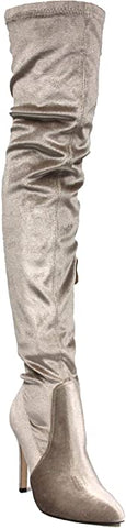 Cape Robbin Mini-82 Pointed Toe High Heel Stretch Velvet Fitted Over Knee Boots