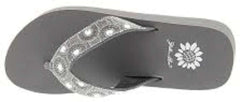 Yellow Box Power Grey Clear Rhinestone Mid Wedge Slip On Thong Platform Sandals