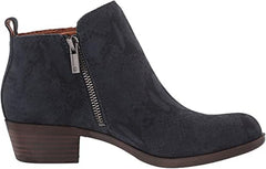 Lucky Brand Basel Dark Denim Blue Suede Low Cut Bootie Wide Width Ankle Bootie