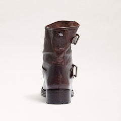 Sam Edelman Lulah Dark Brown Leather Buckle Detailed Rounded Toe Ankle Boots