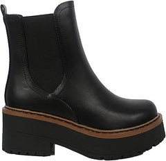 Soda Yossi Black Pu Pull On Rounded Toe Chunky Platform Ankle Fashion Boots