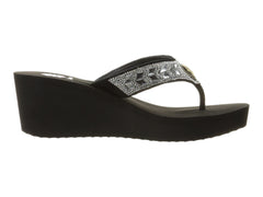 Yellow Box Belmac Black Clear Lightweight Platform Wedge Flip Flop Sandals