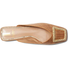 Sam Edelman Lavina 5 Brown Slip On Square Toe Gold Stud Fabric Flat Mules Shoes