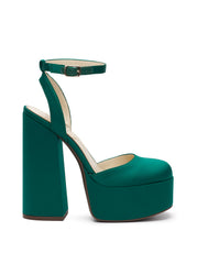 Jessica Simpson Skilla Gem Green Satin Platform Pump Buckle Strap Heeled Sandals