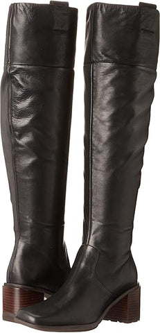 Franco Sarto Forla Black Leather Fashion Zipper Block Heel Knee High Boots