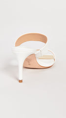 Schutz Aruana White Double Strap Gold Trim Slip On Open Toe High Heel Sandals