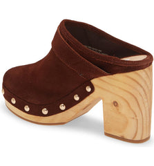 Steve Madden Hilde Studded Platform Slip On Mule Wood Clogs Brown Suede