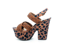 Schutz Efilomenia Tranca Suede Heeled Platform Leopard Open Toe Sandals