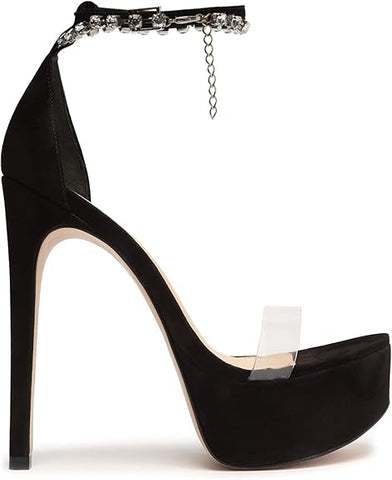 Schutz Lah Black Ankle Strap Embellished Open Toe Stiletto Heeled Platform Sandals 9.5