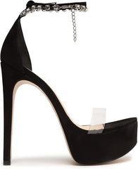 Schutz Lah Black Ankle Strap Embellished Open Toe Stiletto Heeled Platform Sandals 9.5