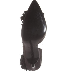 Charles David Black Pointed Flower Embellished Satin Formal Stiletto Pump