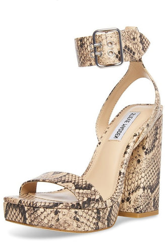 Steve Madden Waverley Tan Snake Ankle Strap Rounded Open Toe Platform Sandals