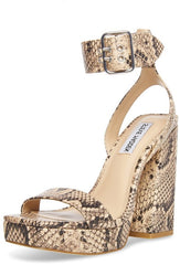 Steve Madden Waverley Tan Snake Ankle Strap Rounded Open Toe Platform Sandals