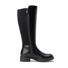 CentroPoint Stretch Knee High Fashion Wide Calf Low Block Heel Chain Booties 8