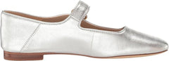 Sam Edelman Michaela Silver Leather Mary Jane Buckled Ankle Strap Square Toe Flats