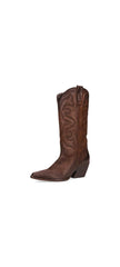 Steve Madden West Brown Leather Midcalf Western Details Block Heel Pull On Boots