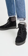 Sam Edelman Franc Black Lace-up Rounded Toe Hiker Platform Lace Up Ankle Boots