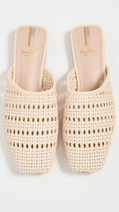 Sam Edelman Leona Eggshell Slip On Squared Toe Ornate Woven Detailed Flat Mules