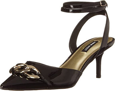 Nine West Arnice3 Black1 Patent Stiletto Heel Pointed Toe Ankle Strap Dress Pump