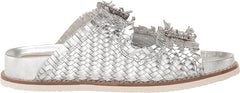 Sam Edelman Oaklyn Soft Silver Woven Leather Buckle Embellished Strap Sandals
