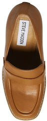 Steve Madden Odette Tan Leather Slip On Rounded Toe Platform Loafer Pumps