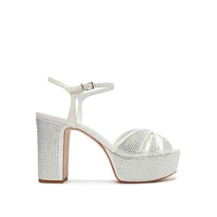Schutz Keefa Crystal White Ankle Strap Open Toe Block Heel Platform Sandals