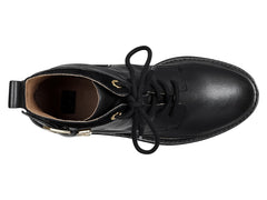 Louise et Cie Saliha Black Leather Lace-Up Combat Moto Lug Sole Hardware Boots